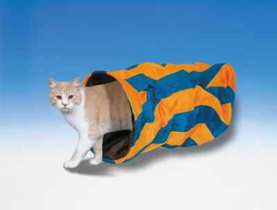 Produktbild von Nobby Katzentunnel blau orange gestreift, Maße: 115 x 30 cm
