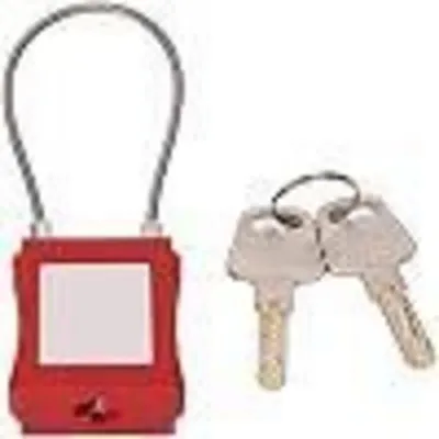 Image de Cadenas de sécurité, système de verrouillage et d'étiquetage, câble en acier de 85 mm, couleur rouge, avec 2 clés
