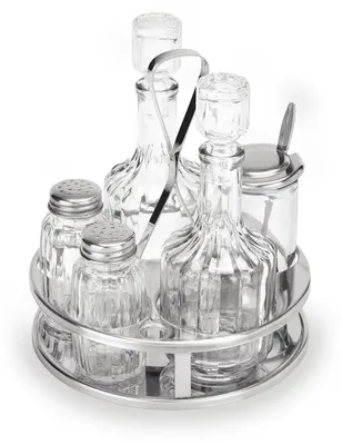 Produktbild von 8x Menage Essig und Öl, Senfglas mit Löffel, Salz und Pfeffer Edelstahl