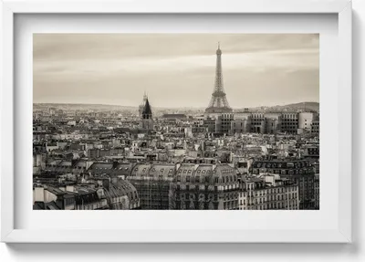 Produktbild von Landschaft von Paris und der Eiffelturm– Wandbild mit Rahmen – Gerahmtes Bild  – Wanddekoration – 60x40 cm –  Schwarz Rahmen