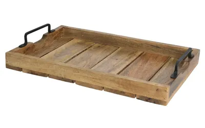Image de Plateau décoratif Plateau en bois Mango brun Décoration de table Plateau à bougies Plateau en bois Dimensions : 46 x 31 cm