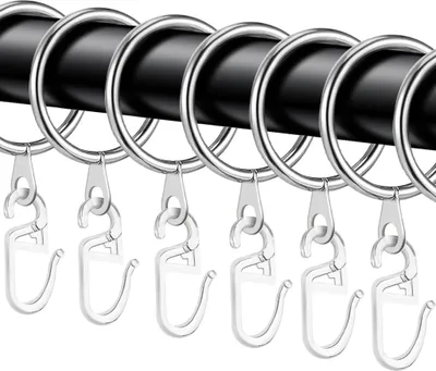 Produktbild von 40 pcs Silber Metall Vorhangringe,Vorhang Hängend Ringe und Kunststoff Gardinenhaken für Bettvorhang,Duschvorhang,Fenstervorhang(30mm Innendurchmesser)