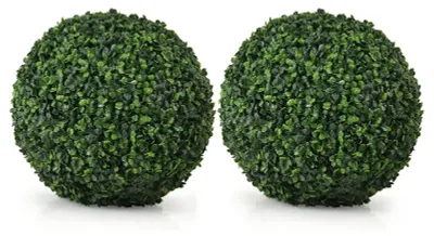 Produktbild von Künstliche Pflanzenkugel-Simulation, dekoratives Kunststoff-Topiary für Zuhause, Balkon, Hochzeit, Grün, 38,1 cm, 2 Stück
