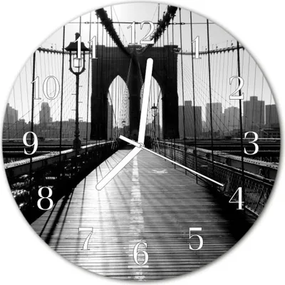 Produktbild von Glasuhr Wanduhr Küchenuhr Echt-Glas 30fi cm Brücke schwarz-weiß