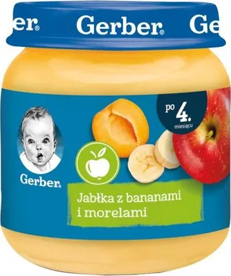 Zdjęcie produktu dla Gerber Deserek Jabłka z bananami i morelami po 4 miesiącu 125 g