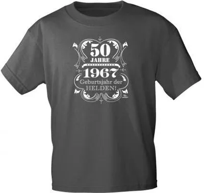 Produktbild von T-Shirt mit Print - 50 Jahre - 1967 Geburtsjahr der Helden - 12881 anthrazitgrau - Gr. S-XXL Größe - S
