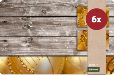 Produktbild von Tischsets Weihnachten Kugeln gold Holz 6er Tischunterlage Tischdeko