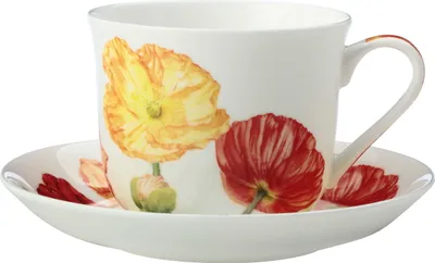 Produktbild von Maxwell & Williams Tasse mit Untertasse - Katherine Castle Floriade, Mohn, Bone China, Bunt, 480 ml, JY0033