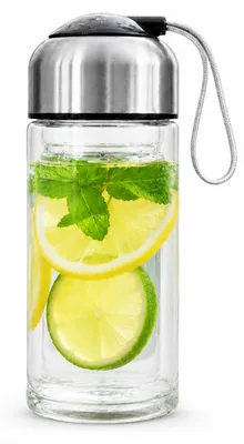 Produktbild von Glas Trinkflasche ToGo 300 ml mit Edelstahl Deckel und Trageschlaufe