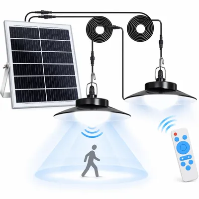 Produktbild von LED Solarleuchte Hängeleuchte Solarlampen für Außen Innen Bewegungsmelder LED Solar Pendelleuchte Solar Hängelampen für Pavillons Garage Lagerräume