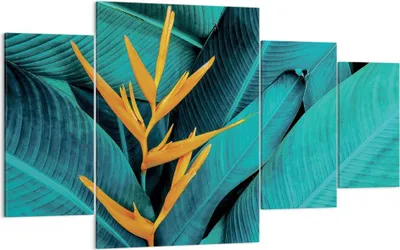 Produktbild von Bild auf Leinwand - Leinwandbild - 4 Teile - Blumen Tropen Blätter - 160x90cm - Wand Bild - Wanddeko - Wandbilder - Leinwanddruck - Bilder - Wanddekoration - Leinwand bilder - Wandbild - DL160x90-5116