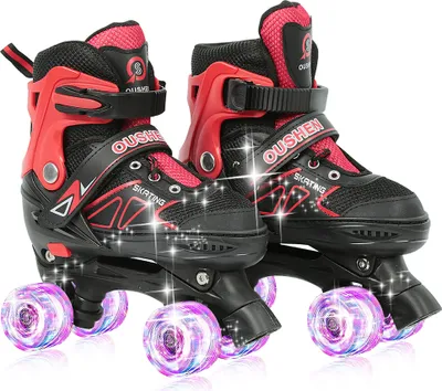 Produktbild von Skates Kinder Rollschuhe 8 Räder verstellbar Größe S(27-32) Kinder Inlineskates blinkende Rot