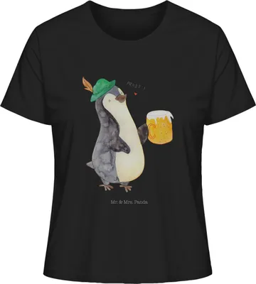 Produktbild von Mr. & Mrs. Panda damen shirt Pinguin Bier Größe M - Schwarz - Geschenk, Oberteil, Feierabend, Beschwippst, Pinguine, Kurzarmshirt, , Basic T-Shirt