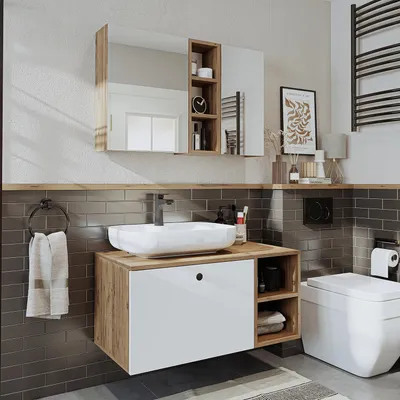 Image de Ensemble de meubles de salle de bains Roomart LOTUS-I-95, 3 pièces, 95 cm de large, chêne blanc