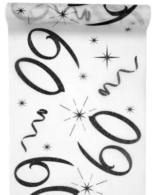 Immagine prodotto di Runner da tavola per 60° compleanno in tessuto non tessuto 30 cm x 5 m - bianco nero
