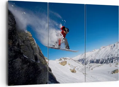 Produktbild von Bild auf Leinwand - Leinwandbild - Snowboard Winter Berg Gipfel - 165x110cm - Wand Bild - Wanddeko - Leinwanddruck - Bilder - Kunstdruck - Wanddekoration - Leinwand bilder - Wandkunst - CE165x110-2236