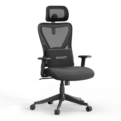 Produktbild von SENSE7 Tone Ergonomischer Bürostuhl Schreibtischstuhl Office Chair Drehstuhl Höhenverstellbar mit Kopfstütze & Armlehnen bis 130 kg Mesh Schwarz
