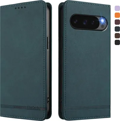 Produktbild von Hülle für Google Pixel 9/Pixel 9 Pro/Pixel 10/Pixel 10 Pro, Retro Kunstleder Ständer Klapphülle mit Kartenfächer und Magnetische Grün