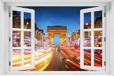Produktbild von Wallario Poster mit Fenster-Illusion: Arc de triomphe in Paris bei Nacht, Größe: 100 x 150 cm