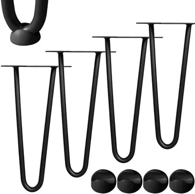 Produktbild von 4 Hairpin Legs Tischbeine 45 cm Höhe mit 2 Streben in Schwarz – Tischfüße aus Stahl für DIY Möbel