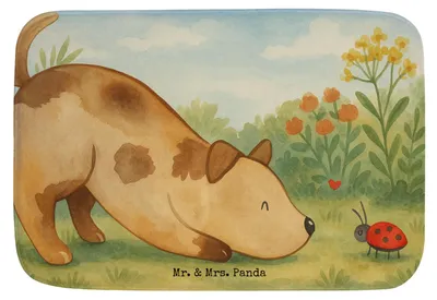 Produktbild von Mr. & Mrs. Panda Badezimmerteppich Hund Marienkäfer Design - Weiß - Geschenk, badezimmermatte, Badematte, Sprüche, Mischlingshund, Neugierig, Mischlinghund, Badteppich