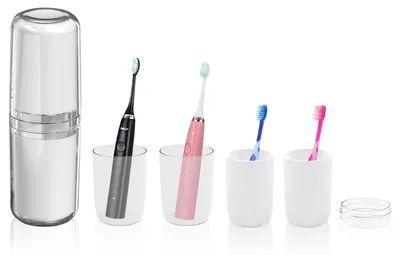 Image de Étui de voyage pour brosse à dents, transparent, avec gobelet pour dentifrice, portable, 4 en 1, en plastique ABS