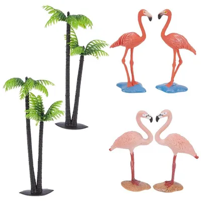 Produktbild von Miniatur-Kokospalmen- und Flamingobildchen-Set für Garten und Landschaft