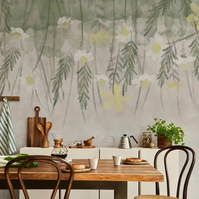Produktbild von Vlies Fototapete - Home herbarium - subtle floral motif with flowers in watercolour style 200x140 cm Blätter b-A-10096-a-c