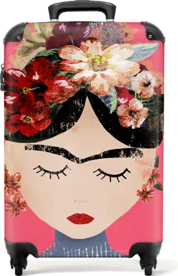 Produktbild von NoBoringSuitcases.com® Kufry Příruční kufr na kolečkách Malý cestovní kufr na kolečkách se 4 kolečky - Frida Kahlo - Žena - Vintage - Květiny - Umění - Příruční velikost < 55x40x23 cm a 55x40x20 cm - Foto kufr - Příruční kufr - Palubní zavazadlo Příruční kufr 55x35x20 cm, 36L,