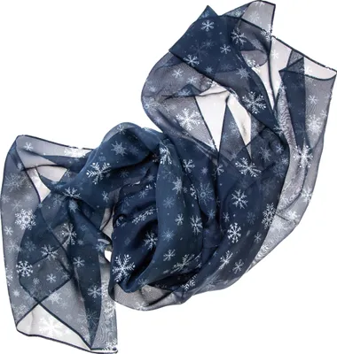 Produktbild von Seidenschal Halstuch Schal dunkelblau Schneeflocken 180x62 cm 100% Seide