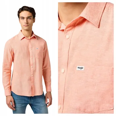 Produktbild von Wrangler | Herrenhemd 1 PKT Shirt Flamingo rosa Baumwolle klassisch Größe S