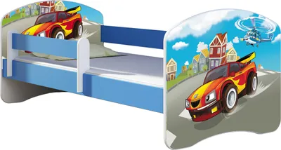 Obrázok produktu pre ACMA posteľ pre mladých Detská posteľ Junior posteľ kompletná súprava s lamelovým roštom a ochranou proti vypadnutiu Matrac Blue 03 Racing Car 160x80