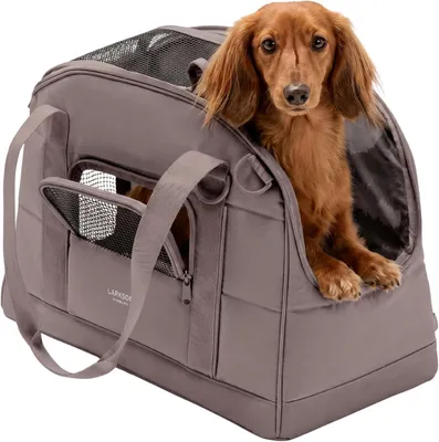 Productafbeelding van Hondentransporttas voor kleine honden tot 12 kg - draagtas met mesh-ramen - 47 x 32 x 24 cm - taupe