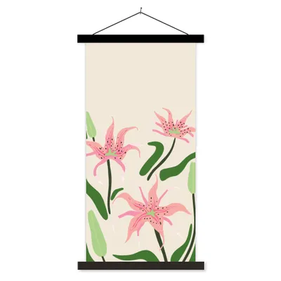 Produktbild von MuchoWow® Textilposter Blume - Rosa - Blätter 90x180 cm mit schwarzem Rahmen - Dekoration Wohnzimmer