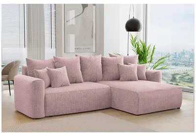 Produktbild von MEBLINI Schlafcouch mit Bettkasten - 260x160x78cm - Altrosa Cordstoff - BALI - Kleines Ecksofa mit Schlaffunktion - Sofa mit Relaxfunktion und Kissen - Kleine Couch L-Form - Eckcouch