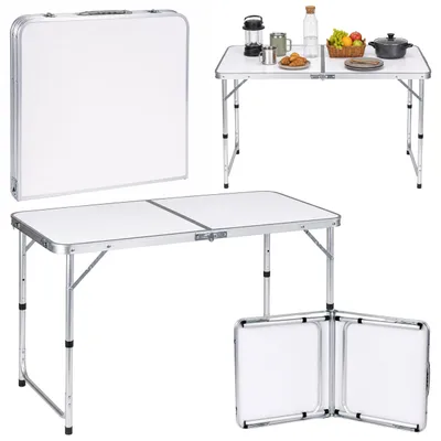 Image de Table de camping pliante, valise à hauteur réglable, blanche