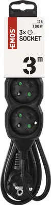 EMOS Prodlužovací kabel 3 m / 3 zásuvky / černý / PVC / 1 mm2, PC0313