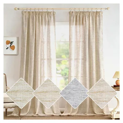 Produktbild von Leinen Gardinen mit Kräuselband in Weiß, 2er Set 140x245 cm