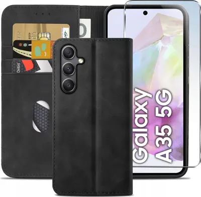 Obrázek produktu pro Pouzdro pro Samsung A35 5G | KOŽENÉ PENĚŽENKOVÉ POUZDRO + sklo 9H