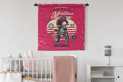 Produktbild von MuchoWow® Wandteppich Wandbehang Motocross - Mann - Zeichnung - Retro 90x90 cm Tapisserie Dekoration Wandtuch - Wandaufhänger