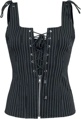 Produktbild von Gothicana by EMP Damen schwarzes Top mit Nadelstreifen und Schnürung S