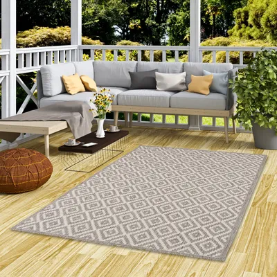 Produktbild von In & Outdoor Teppich Flachgewebe Natur Valencia Fliesenoptik Grau, Größe:140x200 cm