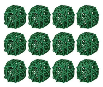 Image de Boules décoratives en rotin, couleur vert herbe, lot de 12, diamètre 5 cm