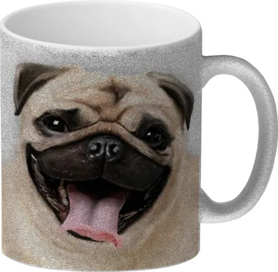 Produktbild von Glitzer-Glitzer-Kaffeebecher mit Mops Motiv