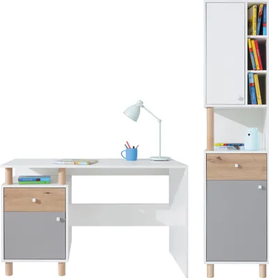 Produktbild von Jugendzimmer Set 2-teilig FAIRFAX-133 mit Schreibtisch in weiß mit Eiche und grau