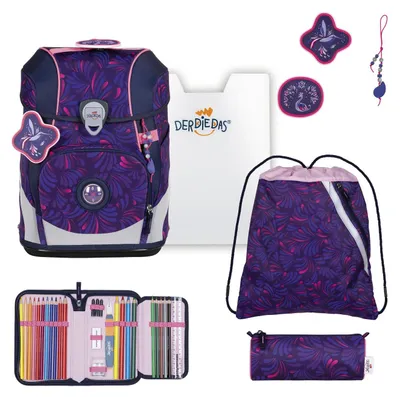 Productafbeelding van DerDieDas schooltas ErgoFlex Tiny Set 6-delig Magical Bloom paars