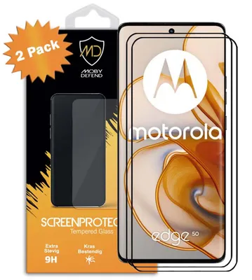 Productafbeelding van 2-Pack MobyDefend Screenprotectors - Geschikt voor  Motorola Edge 50  -  Screensaver Met Zwarte Randen - Gehard Glas