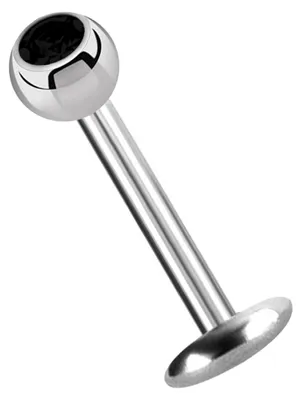 Produktbild von Titan Labret Lippenpiercing Stecker 4 mm Platte in 1,2 x 9 mm + Kugel mit Stein in schwarz