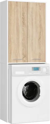 Produktbild von Akord Badezimmerschrank Mit Waschmaschinenfach 2-Türig Weiß/Sonoma-Eiche 64X30X180 Cm