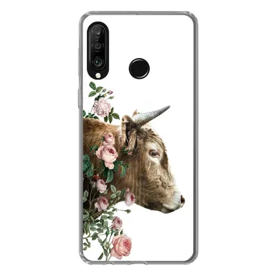 Produktbild von MuchoWow® Handyhülle Schutzhülle Hülle für Huawei P30 Lite Schottischer Highlander - Kuh - Blumen Silikon Softcase Handy Hülle - Handyhülle